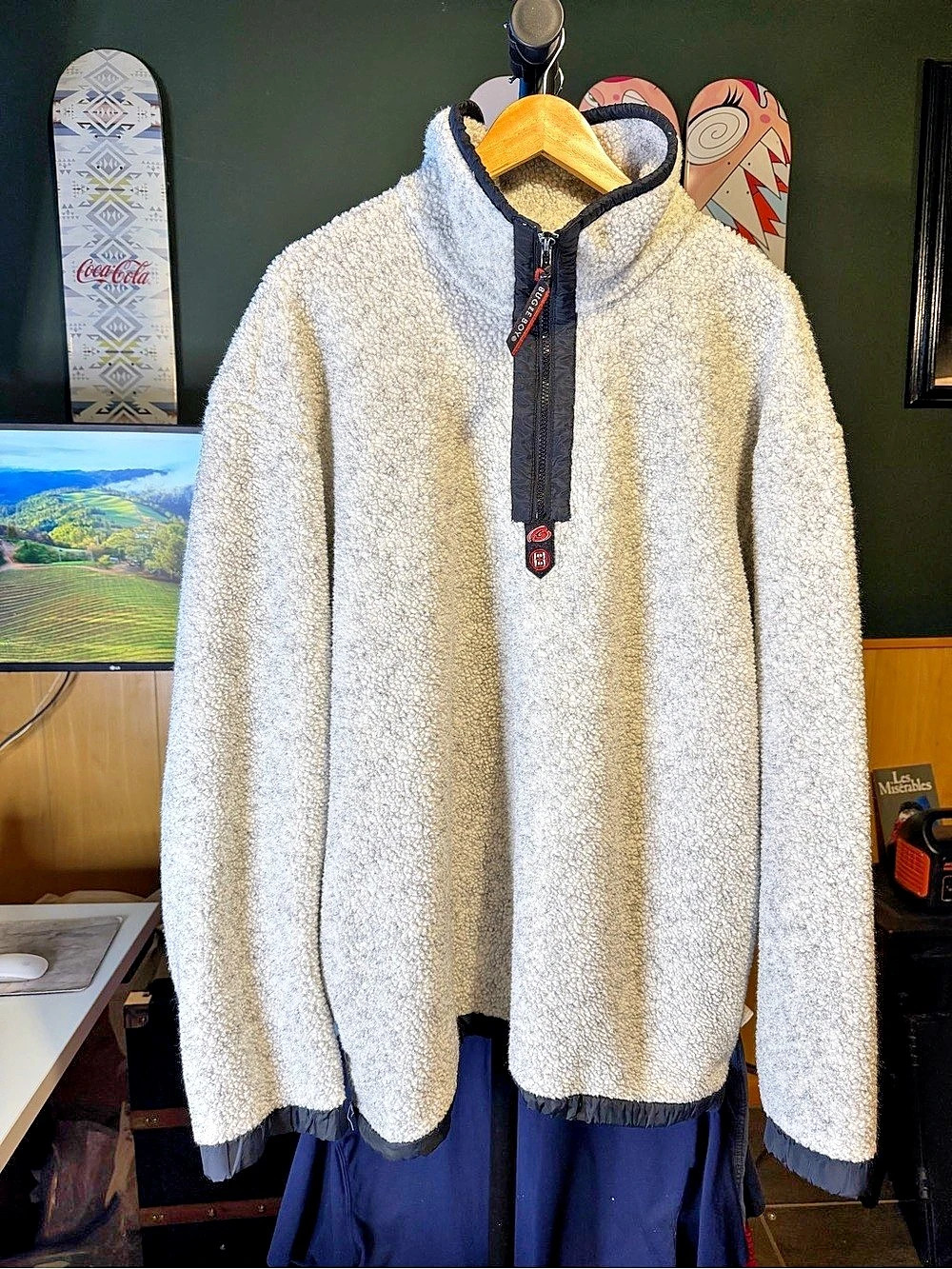 Bugle Boy Men's Fleece Pullover White Gray Size Large
